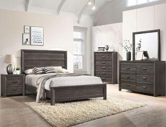Bedroom set 4 pc Queen size Dark Grey finish, New Especial price 