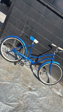 Blue Vintage Cruiser Bicycle ready to ride.
