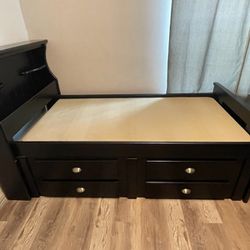 Wood Twin Bed With Drawers 