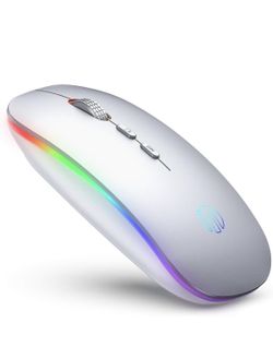 LED Wireless Mouse Slim, Rechargeable 2.4G PC Laptop Cordless Mice Silent Click with USB Receiver