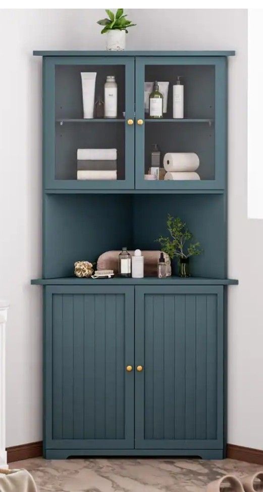 Corner Linen Cabinet Teal Blue