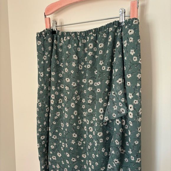 Floral Green Maxi Skirt with Frill