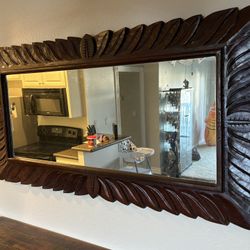 Hand Carved Wood Mirror
