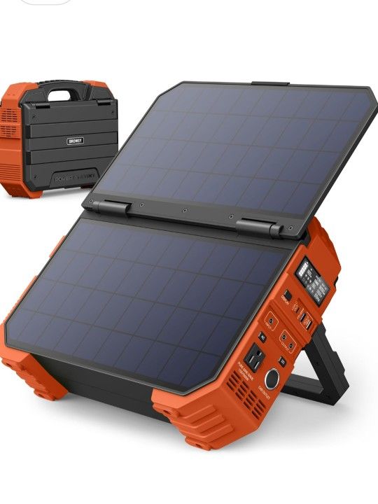 BROWEY Portable Power Station 1000W with Built-in Solar Panel, 614WH/192000mAh LiFePO4 Battery Pack, Solar Generator with AC/DC/USB/PD Outputs