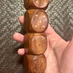 Wooden Dice Holder Shaped Like Dice With 5 Wooden Dice