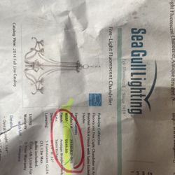 Five light fluorescent Chandelier  