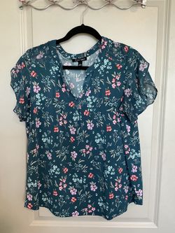 Roz & Ali Floral Blouse Size Large
