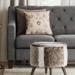 NEW Faux Fur Ottoman Brown/White Threshold