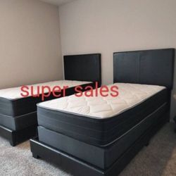 AMAZING DEAL !! 2 TWIN BED FRAMES , 2 TWIN MATTRESSES WITH BOX SPRINGS