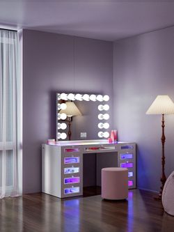 Led vanity desk with bluetooth mirror 
Set available in color white , pink or black 

 