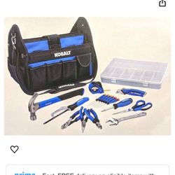 KOBALT 22pc HOUSEHOLD TOOL SET KNIFE HAMMER PLIERS WRENCH SAW SCREWDRIVERS BAG 