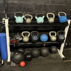 Kettlebells/ Slam Balls And Rack 