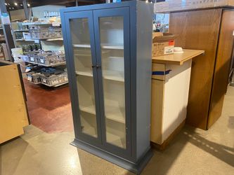 Stormy Blue Glass Door Cabinet w/ Adjustable Shelves