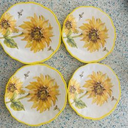   Real Living Sunflower Bumble Bee Melamine Dinner Plates – 11”Scalloped, set 