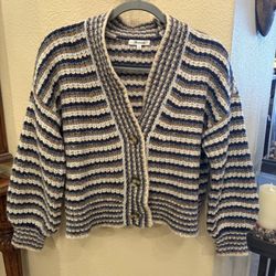 MADEWELL Waller Multicolor Striped Wool Blend Cropped Cardigan Sweater-Medium