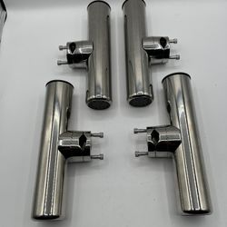 (4x) 1" to 1-1/4" Rail Mount Clamp-on Fishing Rod Holder, Stainless Steel (4K9)