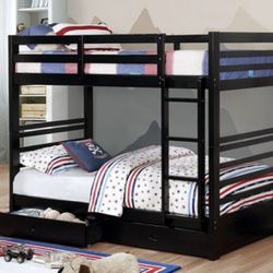Brand New Black Twin Size Bunk Bed w Trundle Drawers 