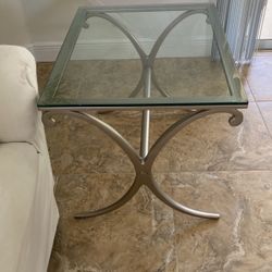Set of 2 Glass And Steel Side Tables