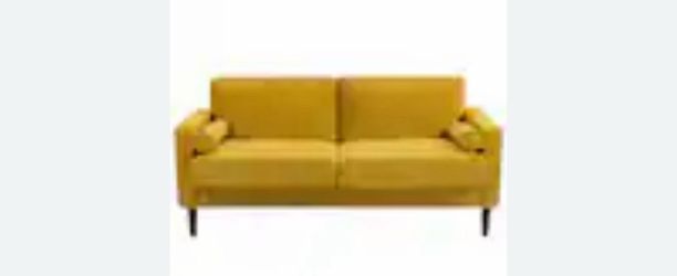 63.3 in. Straight Arm Corduroy Fabric Upholstered Rectangle 2-Seater Sofa in. Yellow with Wood Legs
