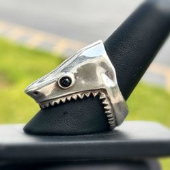 Jewelry Green Wood .925 sterling silver fancy super shark Ring size 11.00