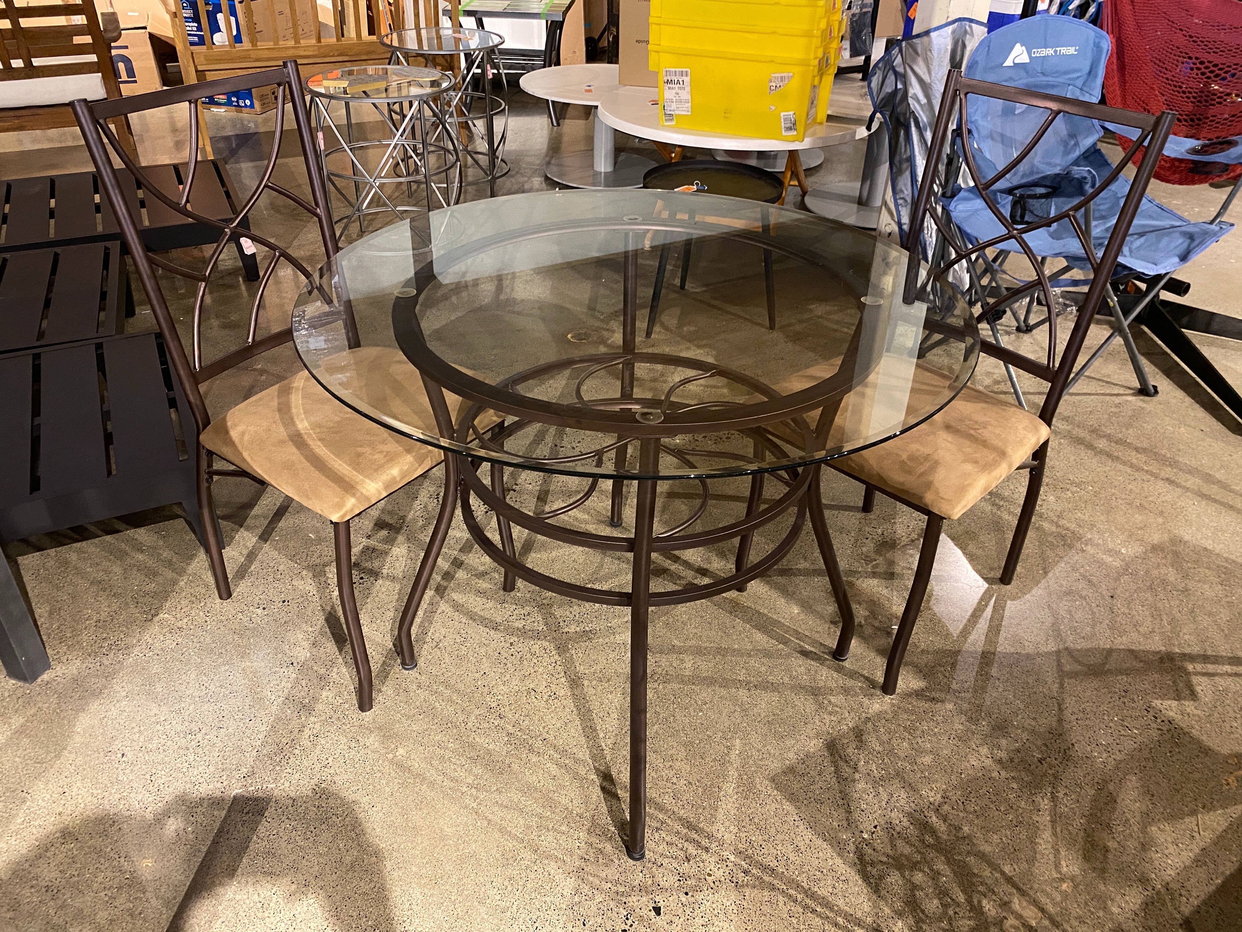 Glass Top Dining Table with Metal Base and 2 Matching Chairs