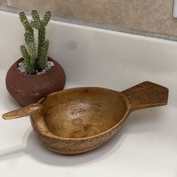 Hand Carved Wooden Duck Dish 