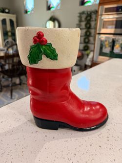 Vintage Ceramic Santa Boot Christmas Decoration