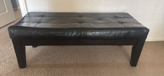 Black Faux Leather Tufted Bench