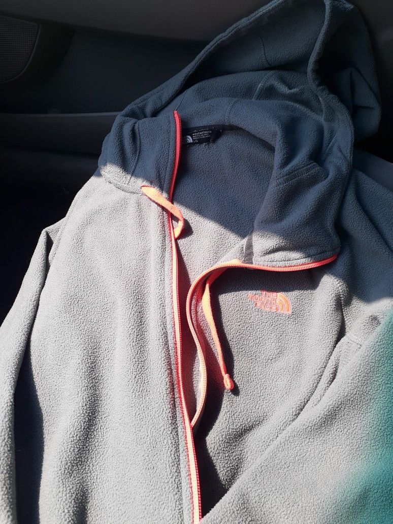 North Face womens jacket large gray and neon orange