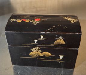 Vtg Aizu Wakamatsu Lacquerware Card Box Hand Painted Japan L4.25"xH3.25"xW2.25"