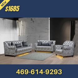 Gray Sofa Loveseat Chair All 3pcs With Pillows 