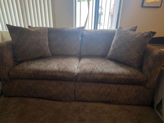 Brown Fabric Two-Seat Sofa with Pillows