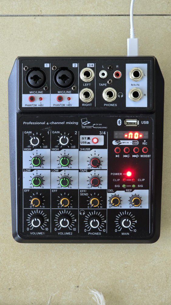 4 Channel Mini Audio Mixer Bluetooth USB DJ Console + Sound Card Studio Mixer