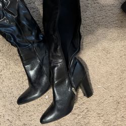 Faux leather, thigh high black boots 