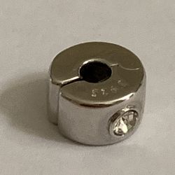925 sterling silver stopper charm with silicon insert and a crystal , fits on Pandora bracelet
