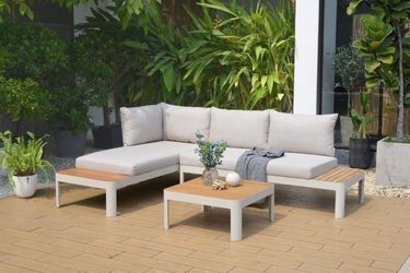 Brand New For 4 Person Patio Seating Sofa Set In Teak & Aluminum Ideal Furniture Set For Outdoor