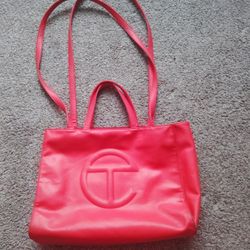 Red Large Telfar Shopping Bag – Authentic Vegan Leather Tote
