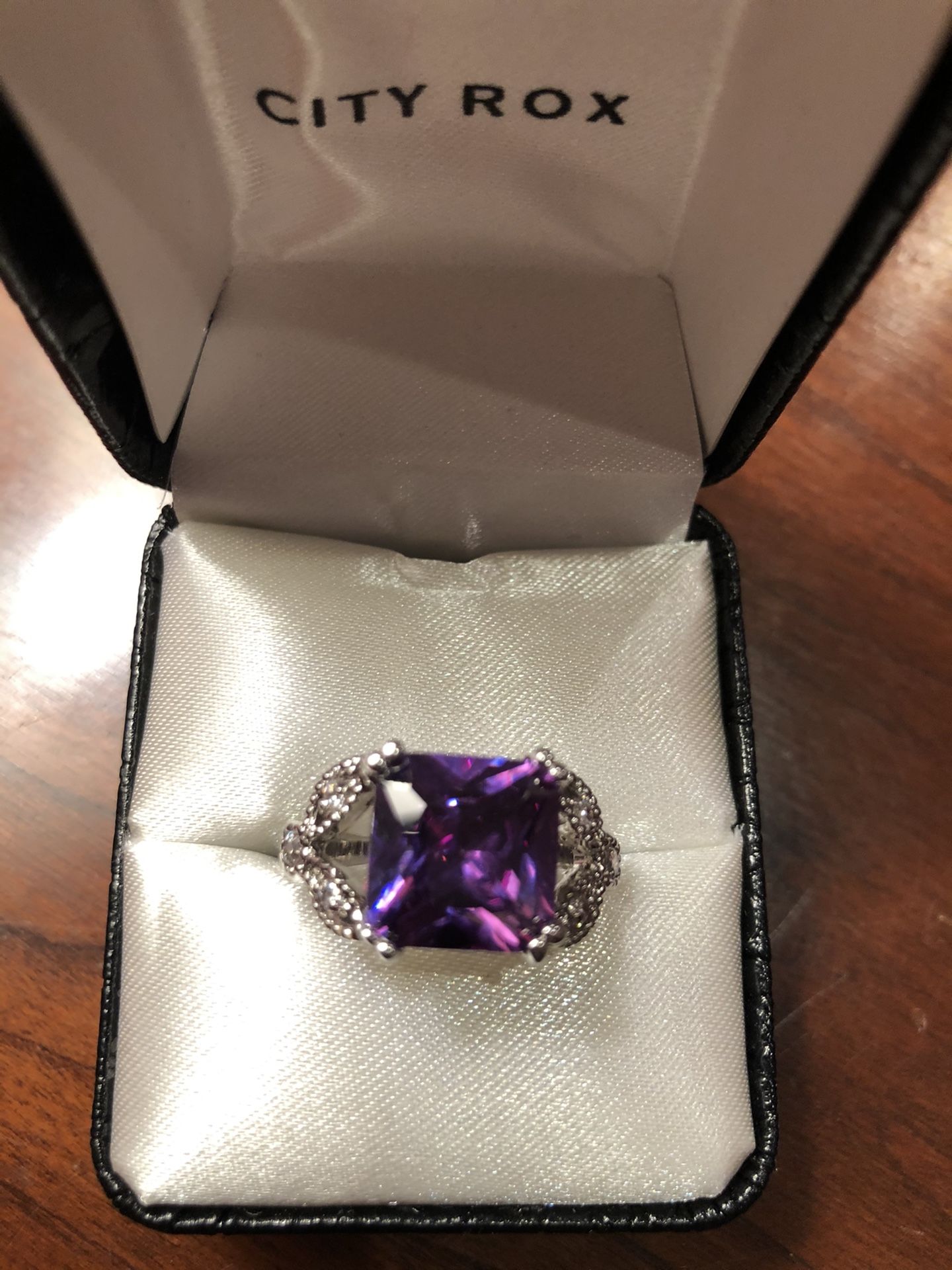 Natural Purple Amethyst CZ Solid 925 Sterling Silver Faceted Purple Ring Size 9