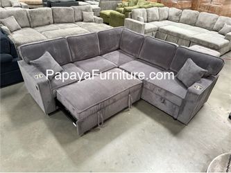 New Dark Grey corduroy Sectional Sofa Bed, Storage Sofa Bed, Grey Sofa, Sleeper Sofa, Grey Couch, Reversible Sectional, Pullout With USB PORTS