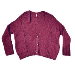 Free People Wool Blend Slouchy Nubby Knit Burgundy Wine Cardigan Sweater S
