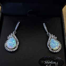 Silver and Opal Diamond Earrings