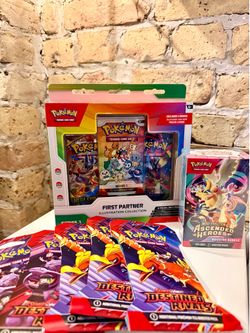First Partner Illustration Series One, Ascended Heroes Booster Bundle, Destined Rivals Sleeved