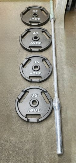 Weight Plates 35 lbs, 45 lbs Olympic Bar 7 ft 45 lbs