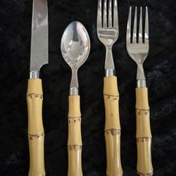 Vintage Gibson Stainless Steel Bamboo Flatware 54