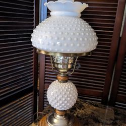 Vintage White Hobnail Milk Glass Hurricane Lamp
