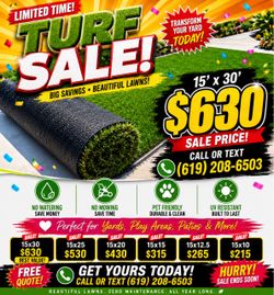 Artificial Turf Roll 15' x 30' $630 brand new roll turf grass