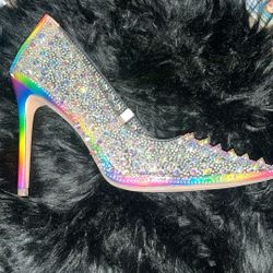 Neon Rainbow Heals With AV Iridescent Spikes,Gems And A Neon Rainbow Lined Bottom Size 9 Us