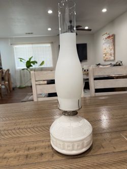 Vintage Milk Glass Oil Lamp with Chimney