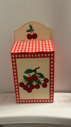 Vtg Collection Etc Cherry wood wall mount grocery bag Holder Dispenser