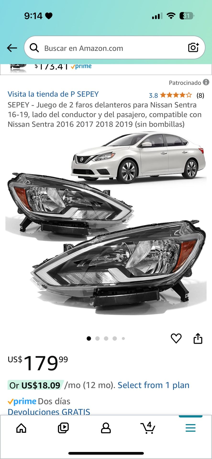 SEPEY 2pcs Headlight for Nissan Sentra 16-19 Headlight Assembly Driver & Passenger Side Fits Nissan Sentra 2016 2017 2018 2019 (Without Bulbs)